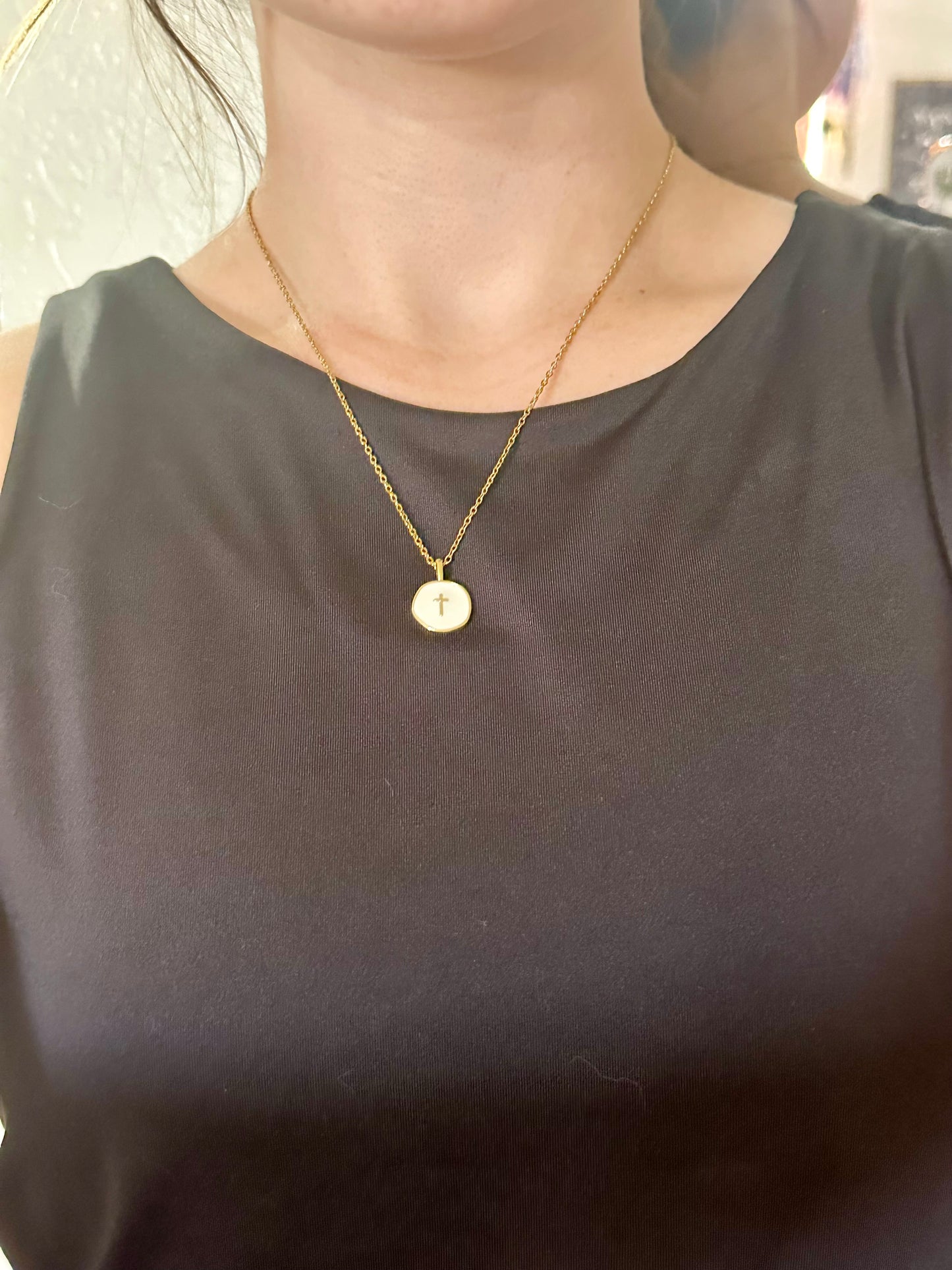 White enamel cross necklace