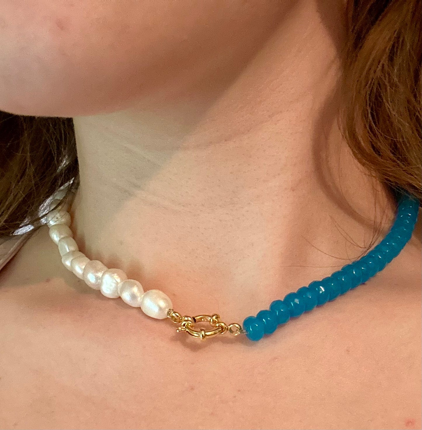Aqua Pearl Gemstone Necklace