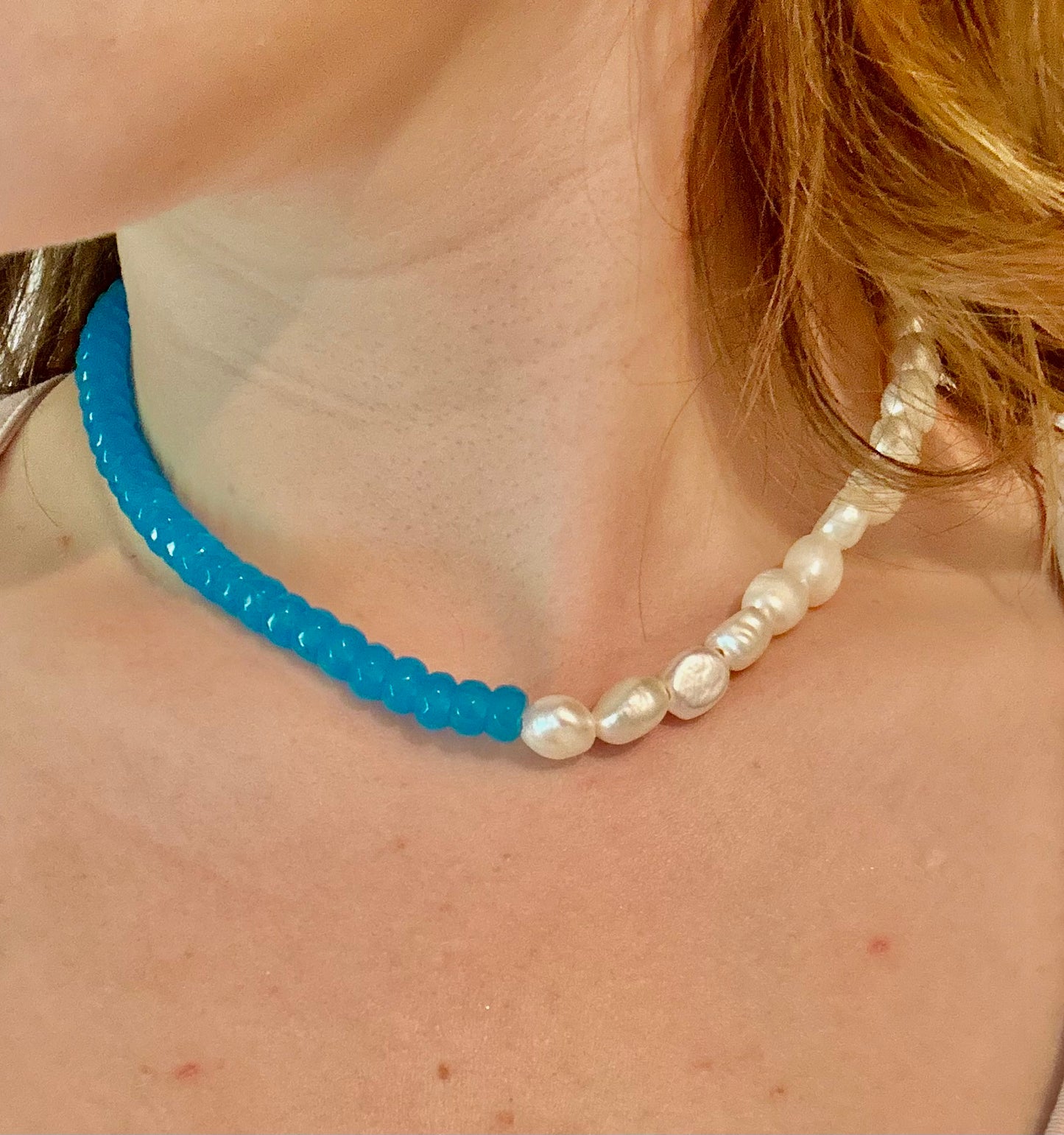 Aqua Pearl Gemstone Necklace