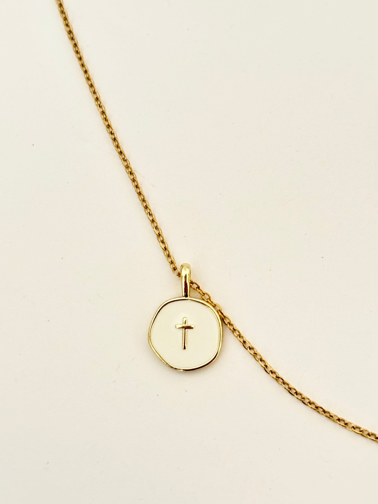 White enamel cross necklace
