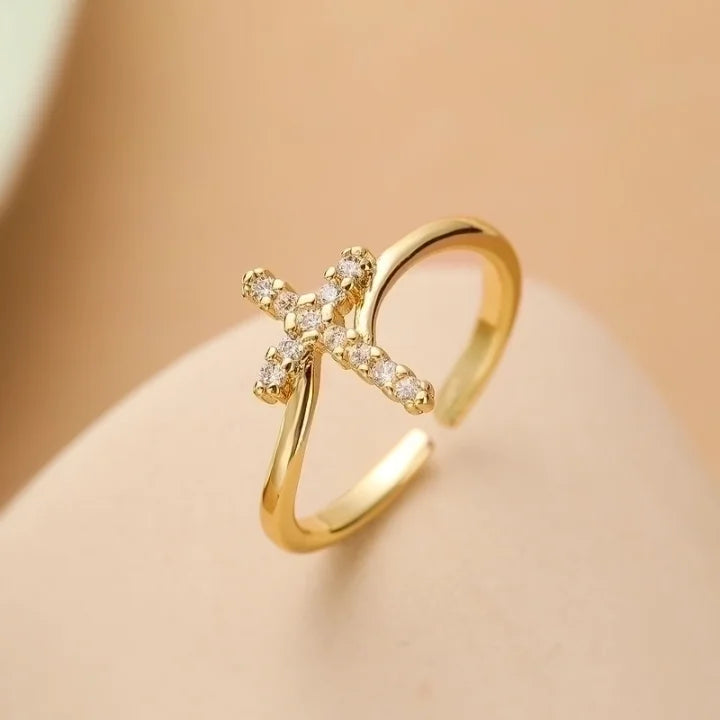 Gold single cross ring