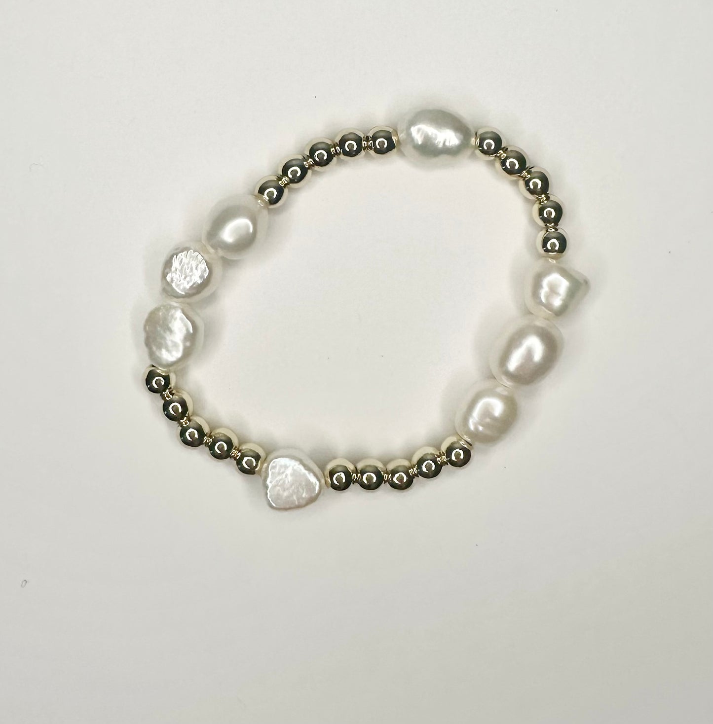 Ariel 14k gold beaded bracelet with freshwater pearls