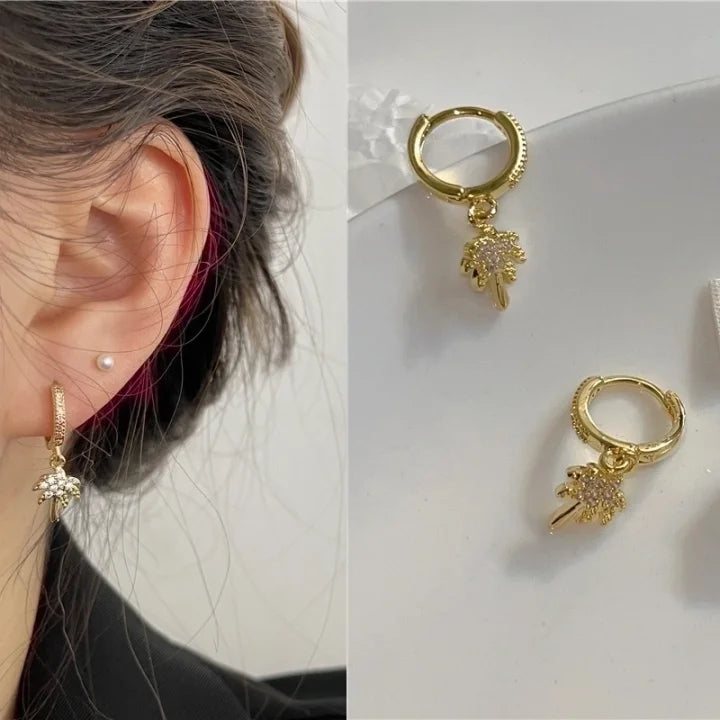 Palm Tree Drop Hoop Earrings