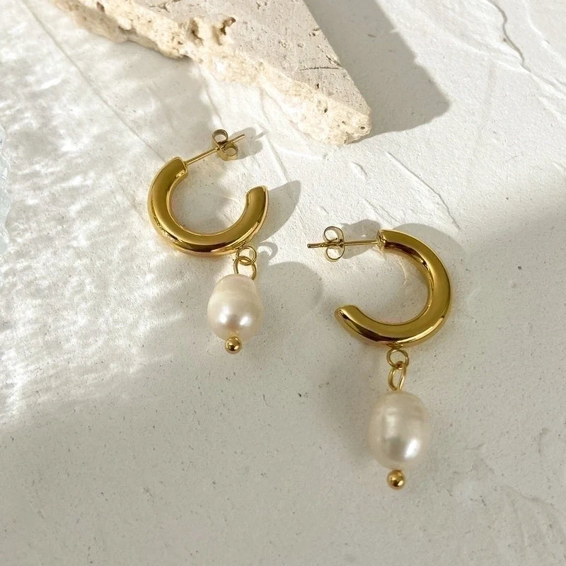 Seaside Chunky Pearl Hoops