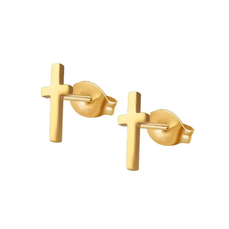 18k Gold Cross Studs