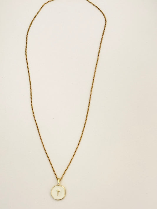 White enamel cross necklace