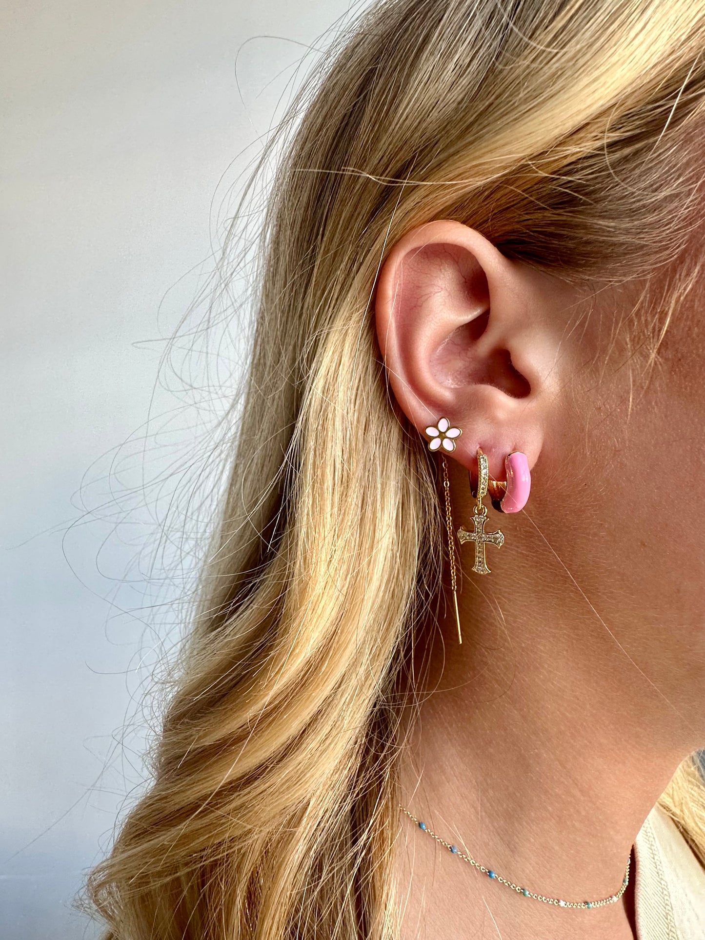 Cross Drop Hoop Earrings