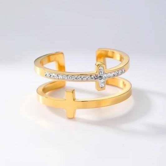 Double layer cross ring gold
