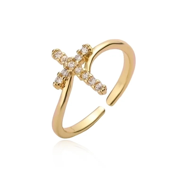 Gold single cross ring