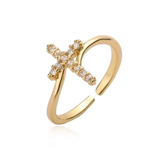Gold single cross ring
