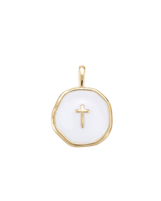 White Enamel Cross Charm
