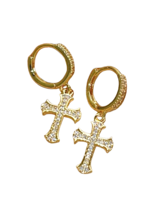 Cross Drop Hoop Earrings