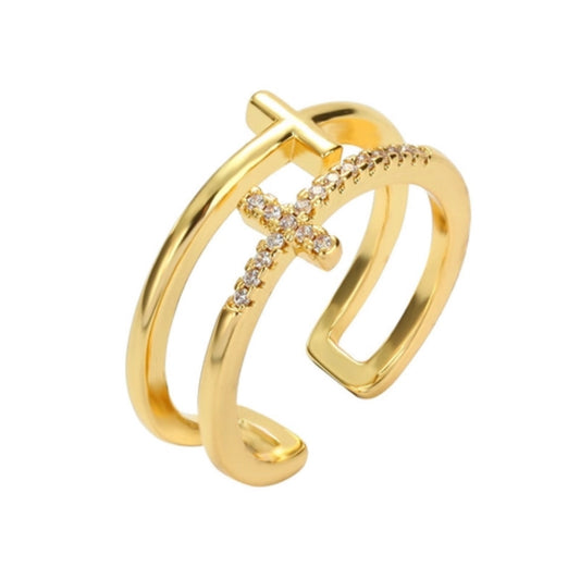 Double layer cross ring gold