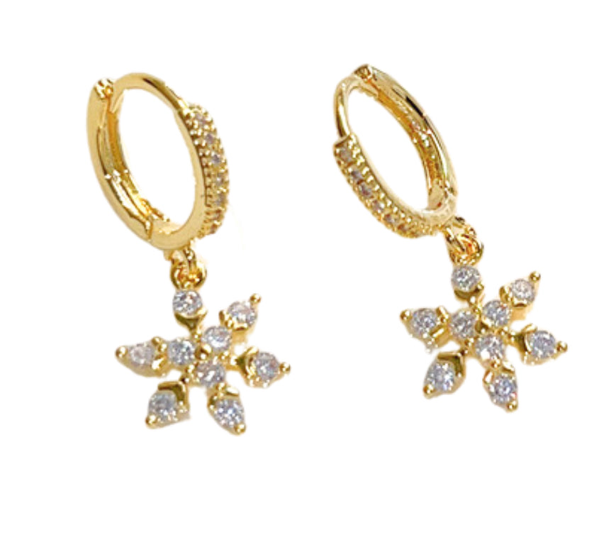 Snowflake Drop Hoop Earrings