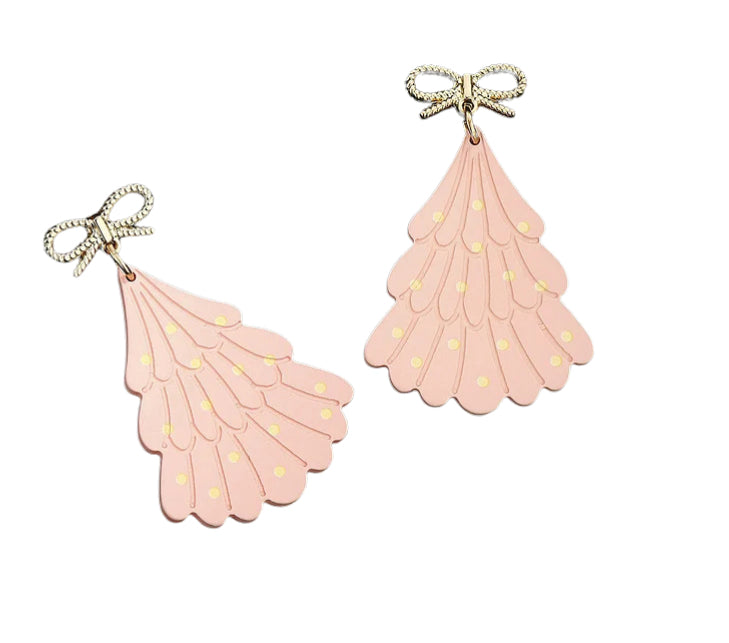 Pink Christmas Tree Earrings