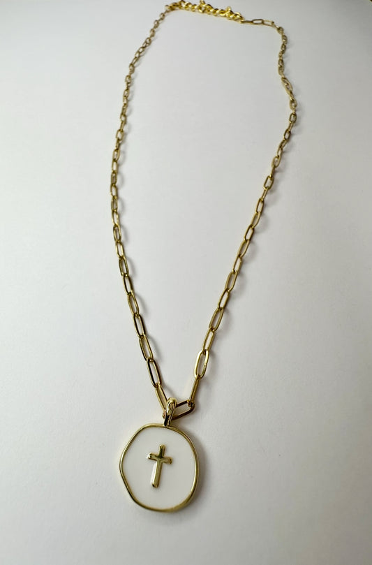 Cross Pendant Necklace (paperclip chain)