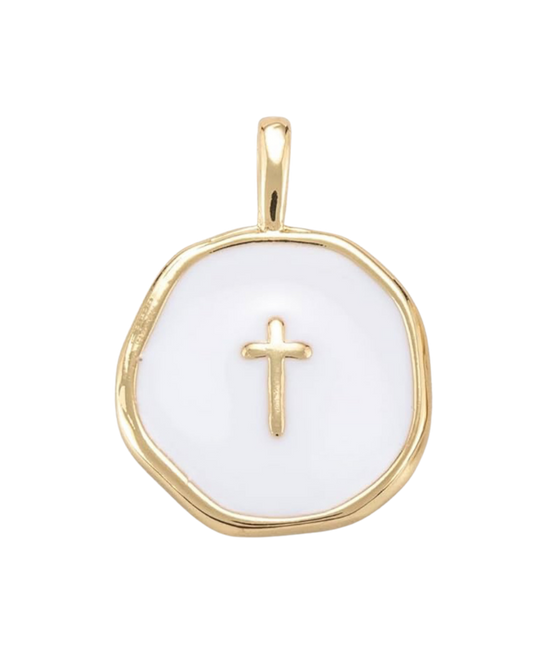 White Enamel Cross Charm
