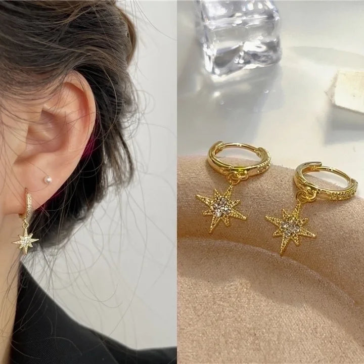 Christmas Star Drop Hoop Earrings