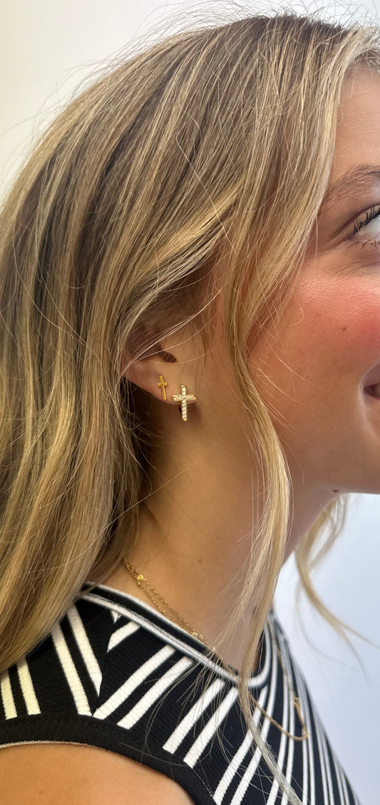 18k Gold Cross Studs